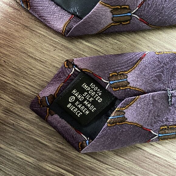 Karen Bierce The Nature Conservancy Pycanum Bug Men's Purple Necktie Handmade - Picture 8 of 8